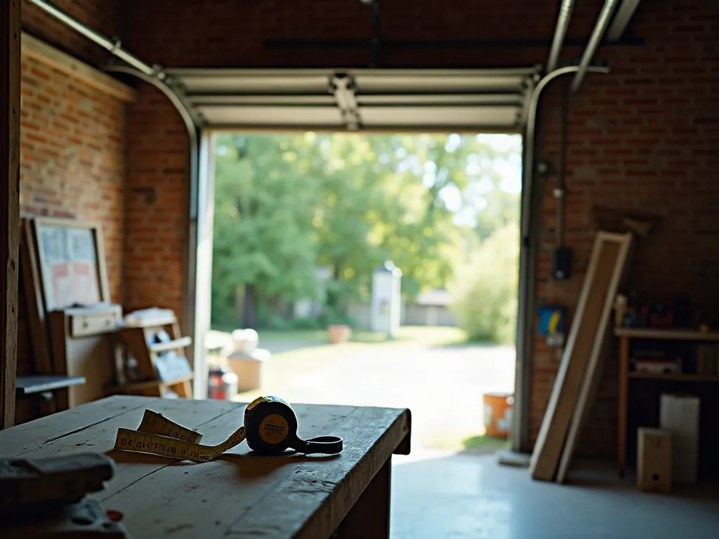 Intérieur d'un garage avec établi et outils en pleine journée